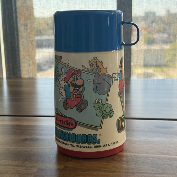 VTG 1988 Aladdin Super Mario Nintendo Plastic Lunchbox Thermos Cup Lunch Box RD - Picture 15 of 16